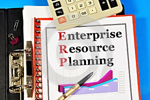 ERP, enterprise resource Planning. The text label in the folder office of the Registrar.