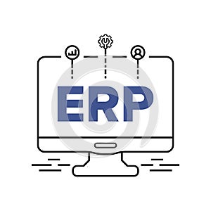 ERP - Enterprise Resource Planning vector icon in computer screen