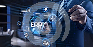 ERP Enterprise Resources planning software system business technology concept