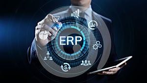 ERP Enterprise resources planning system software business technology.