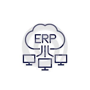 ERP software solutions line icon with a cloud