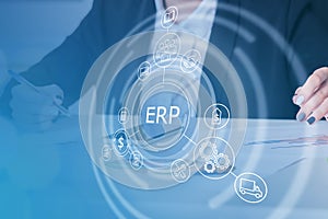 Erp system business concept, software for management and marketing operations, strategy of planning resources and development