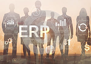 ERP system integration concept with gears, data flow and business process automation