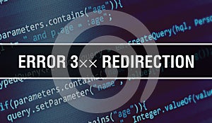 Error 3Ã—Ã— Redirection with Binary code digital technology background. Abstract background with program code and Error 3Ã—Ã—
