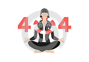 Error 404 concept with woman in lotus position.