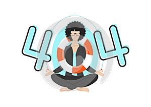 Error 404 concept with woman in lotus position.