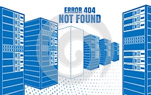 Error 404 Not Found. Vector illustration of the servers in the blue colors on a white background