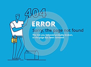 Error 404 page. Computer failure, oops concept. Website vector template