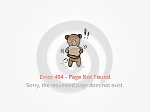 Error 404 page with little bear with empty honey pot vector design