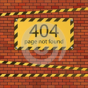 Error 404. Page not found. Danger sign on brick wall