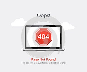 Error 404 page not found. Website 404 web failure. Oops trouble internet warning design