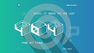 Error 404 page template with flat space art. Flat design vector 404 error page template for website. Cosmic flat space