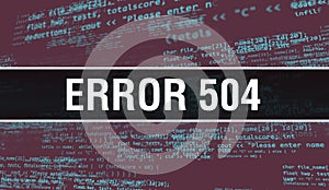 Error 504 with Digital java code text. Error 504 and Computer software coding vector concept. Programming coding script java,