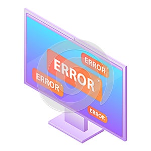 Error computer monitor icon, isometric style
