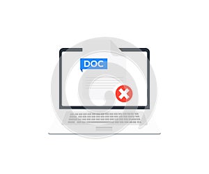 Error document on laptop screen logo design. Caution alarm, Danger sign, Fatal error message element vector design and illustratio