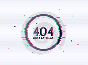 Error with glitch effect on screen. Error 404 page not found. Flat design modern vector illustration concept