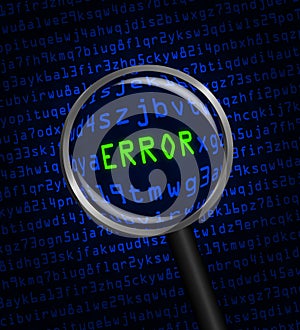 ERROR in green revealed in blue computer machine code