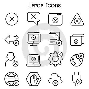 Error icon set in thin line style