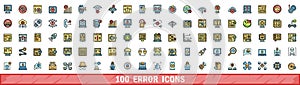 100 error icons set, color line style