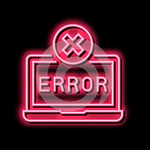 error on laptop display neon glow icon illustration