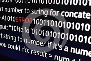 Error Message on AI Code Screen with Binary Code