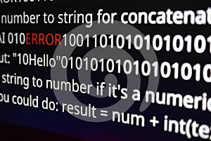 Error Message on AI Code Screen with Binary Code