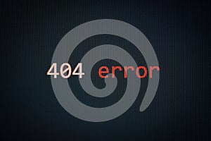 404 Error message on display screen black background data alert computer network system problem error software concept