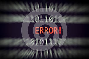 Error message on display screen technology binary code number data alert computer network system problem error software concept