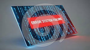 Error message displaying system failure on digital screen