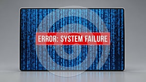 Error message displaying system failure on digital screen