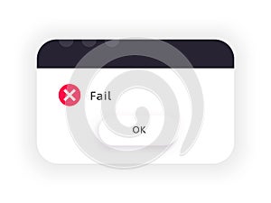 Error message. System alert window. Bug notification popup