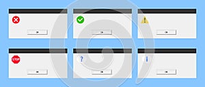 Error message, warning windows and system dialog box