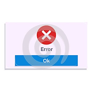 Error message window with ok button showing an alert