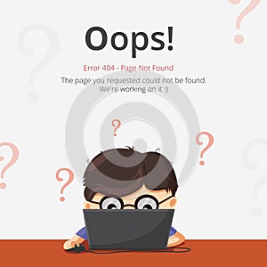 Error 404 page layout vector design. Website 404 page creative concept. The page you requested could not be found. photo