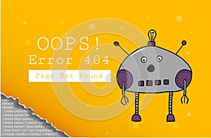 Error 404. Page not found. Design template with text and Robot. Illustration for a website. Oops the problem of connection.