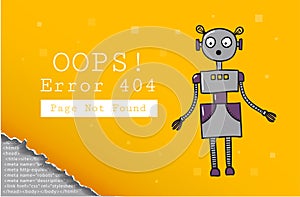 Error 404. Page not found. Design template with text and Robot. Illustration for a website. Oops the problem of