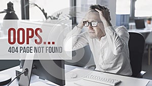 Error 404 page not found message on the computer