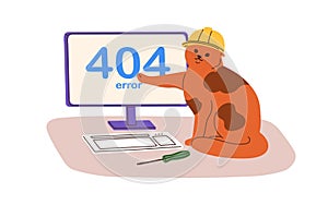 404 error, Page not Found mistake on computer, access failure concept. Cute cat, web-site connection problem, unloaded