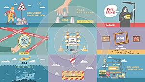 Error 404 page vector internet problem or web warning message webpage not found erroneously illustration set of
