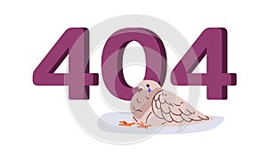 404 error page, web site not found. Funny comic design of wrong webpage with crying bird. Mistake message, access and