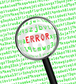 ERROR in red revealed in green computer machine code