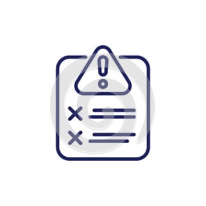 Error report or failed test line icon