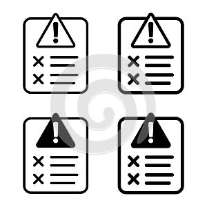 Error report icon, failed test vector icon.