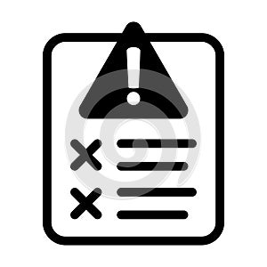 Error report icon, failed test vector icon.