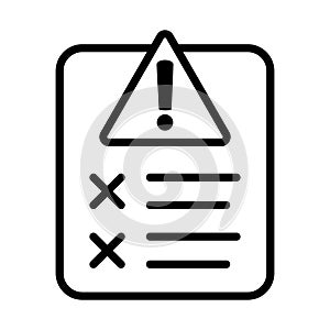 Error report icon, failed test vector icon.