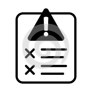 Error report icon, failed test vector icon.