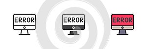 Error screen icon set in line, solid and filled outline style