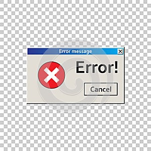 Error warning message. User Interface window. Virus alert illustration.
