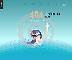 Error web page template - waving girl in diving mask in the water