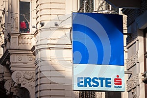 Erste Bank logo on their main office for downtown Vienna. Erste Bank is an Austrian retail and corporate bank